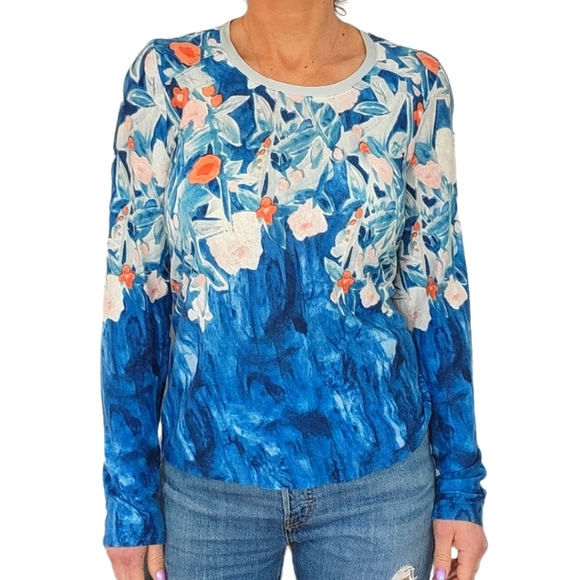 Anthropologie Meadow Rue Linen Cotton Blouse Size Small Blue Floral - Picture 1 of 8